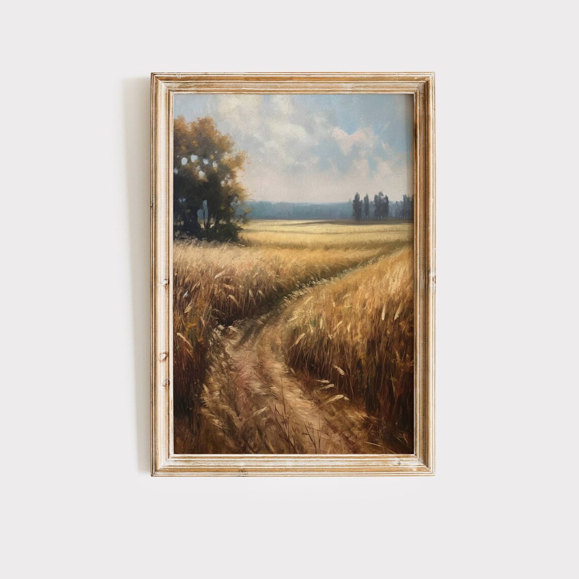 Vintage Wheat Field Painting, Rustic Farmhouse Art Print