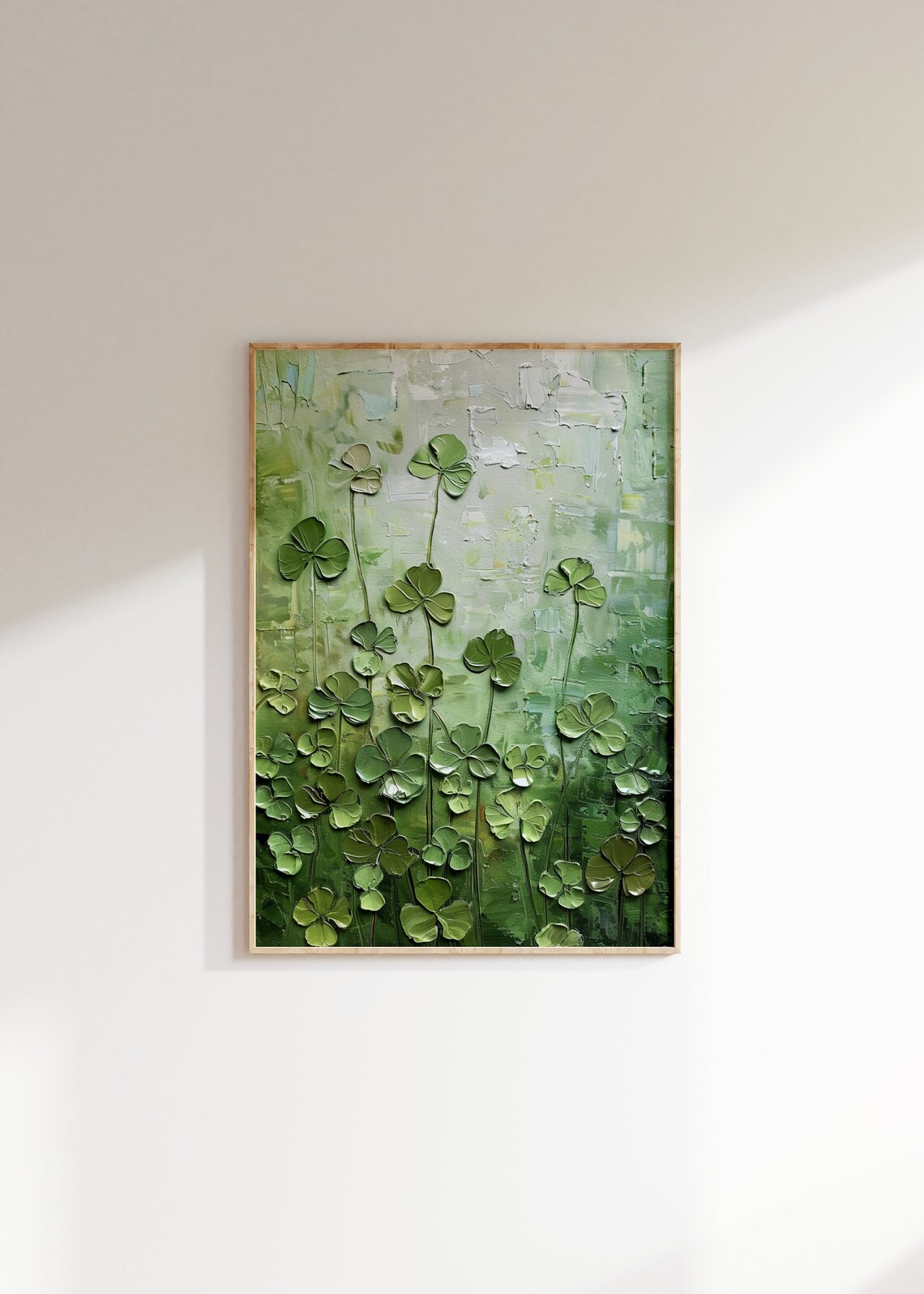 Shamrocks Textured Green Impasto Oil Painting St Patricks Day Poster - Image 2