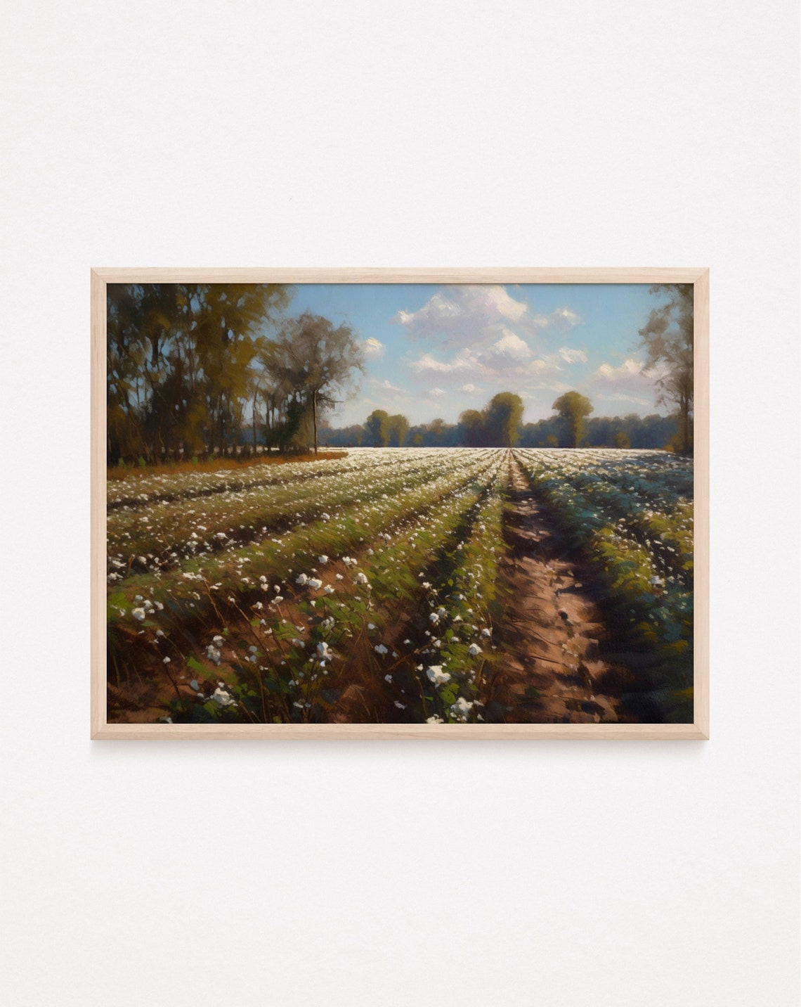 Cotton Field Painting Vintage Oil Painting Wall Art Rustic Farm Country Antique - Image 2
