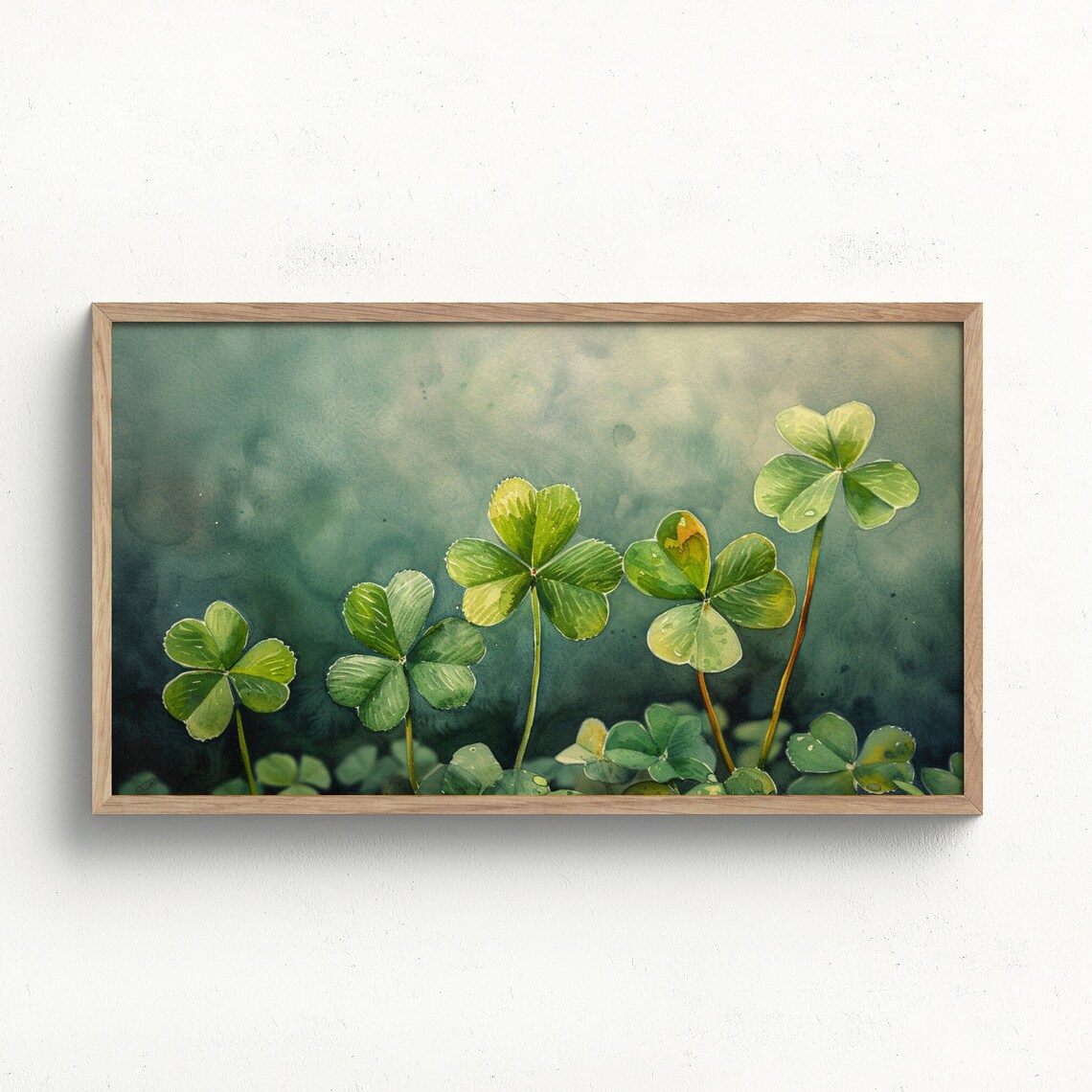 Four Leaf Clover Patch Moody Green Watercolor Shamrock Art Poster