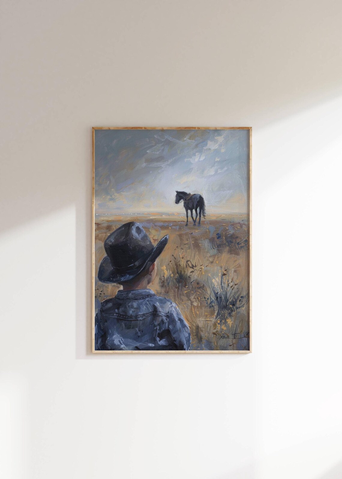 Little Cowboy Boy Watching Horse In Open Prairie Western Art Poster - Image 2