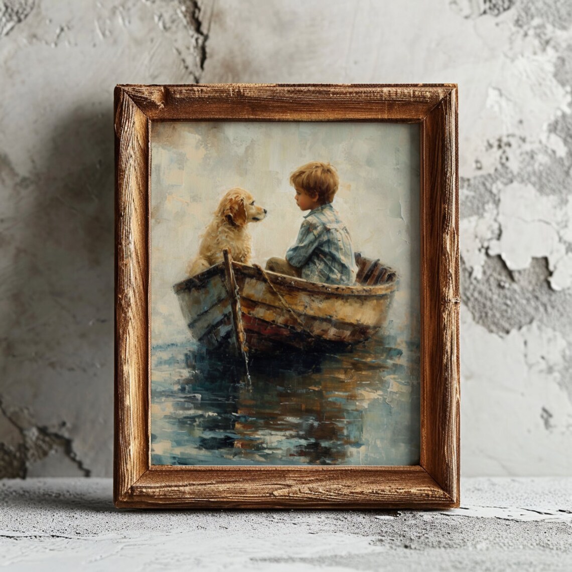 Vintage Boy And Dog On Boat Art Print, Boys Room - Image 2