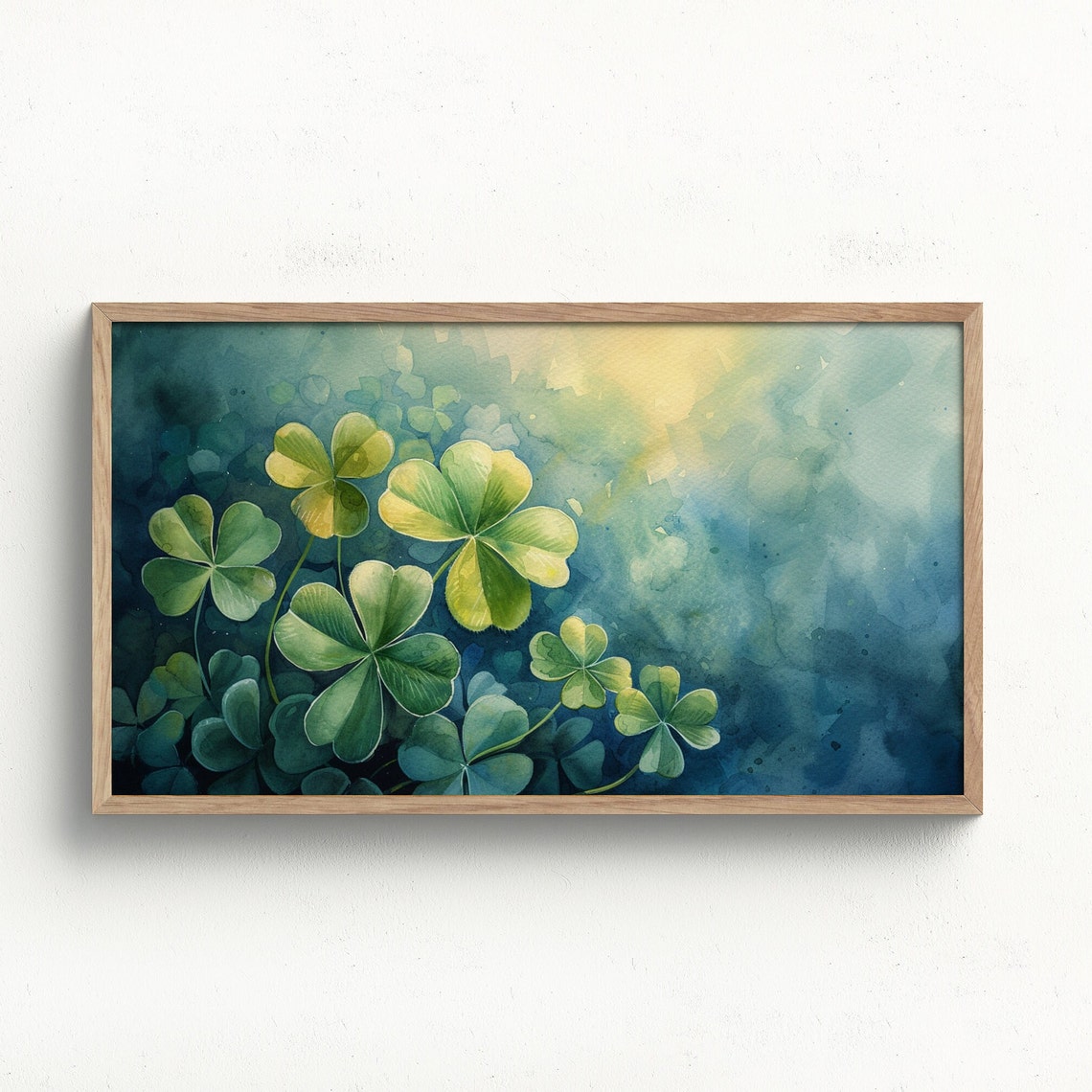Sunlit Shamrocks Teal Watercolor Clover Patch St Patricks Poster