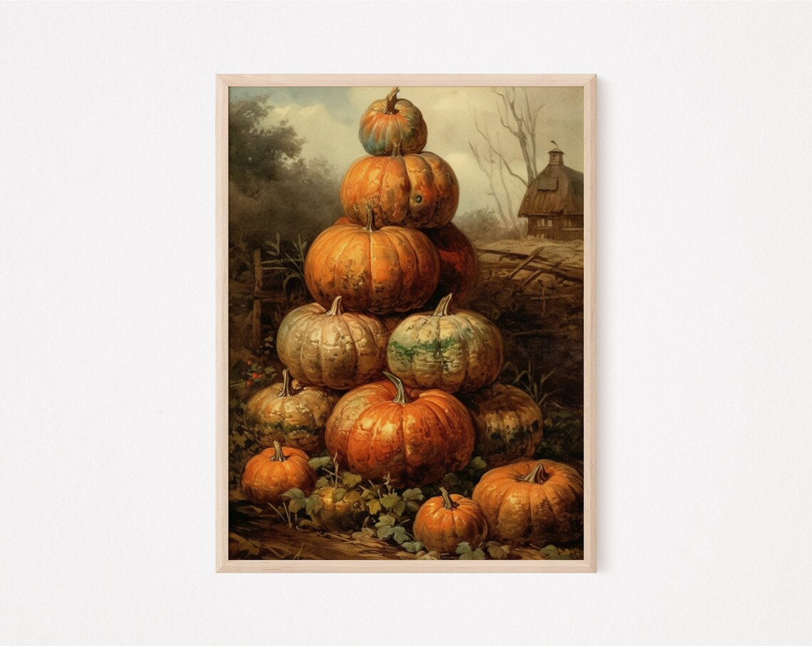 Vintage Pumpkin Oil Painting, Rustic Farmhouse Art Print - Image 2