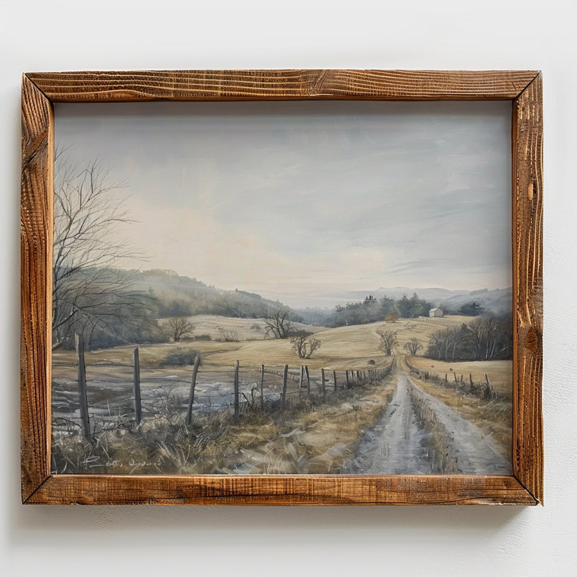 Vintage Neutral Landscape Painting Countryside Print Muted Wall Art Farmhouse Rustic Decor Antique Oil Painting - Image 2