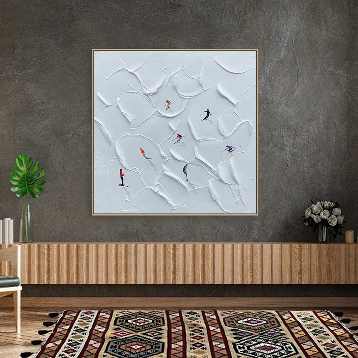 Skiing Textured Art Print, Snowy Sports Decor - Image 2