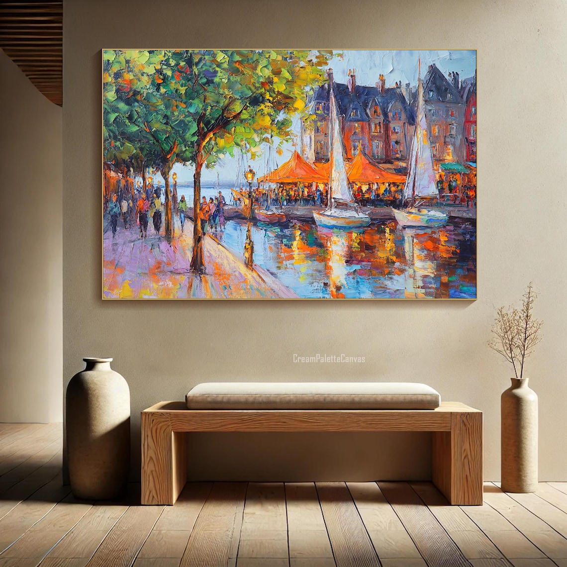 Harbor Scene Oil Painting, Urban Cityscape Art Print - Image 3