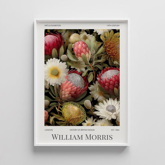 Pink William Morris Floral Print Vintage Botanical Wall Art