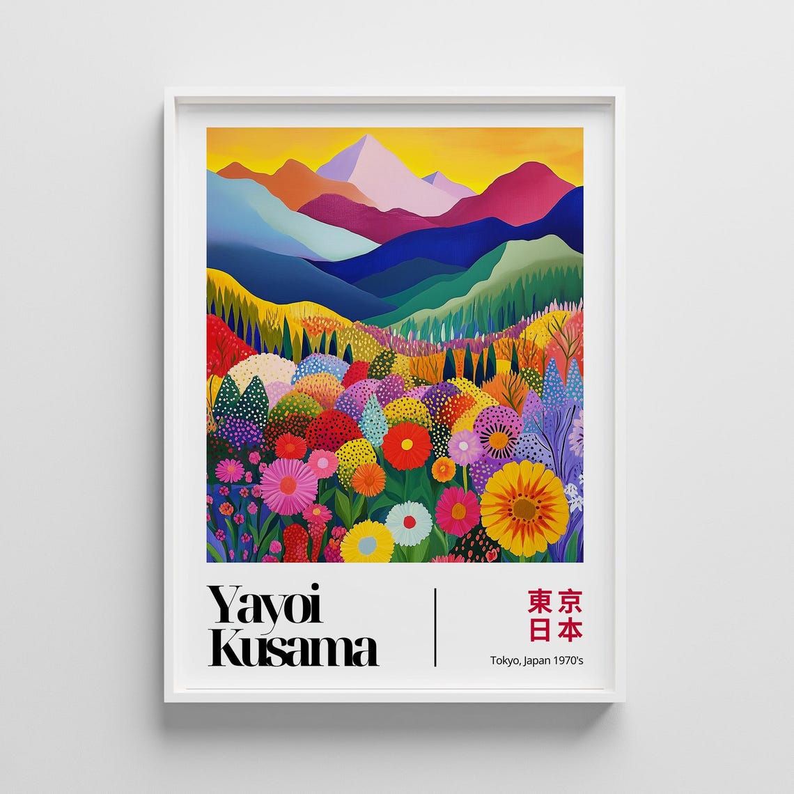 Yayoi Kusama Inspired Flower Mountain Landscape Japanese Art Poster