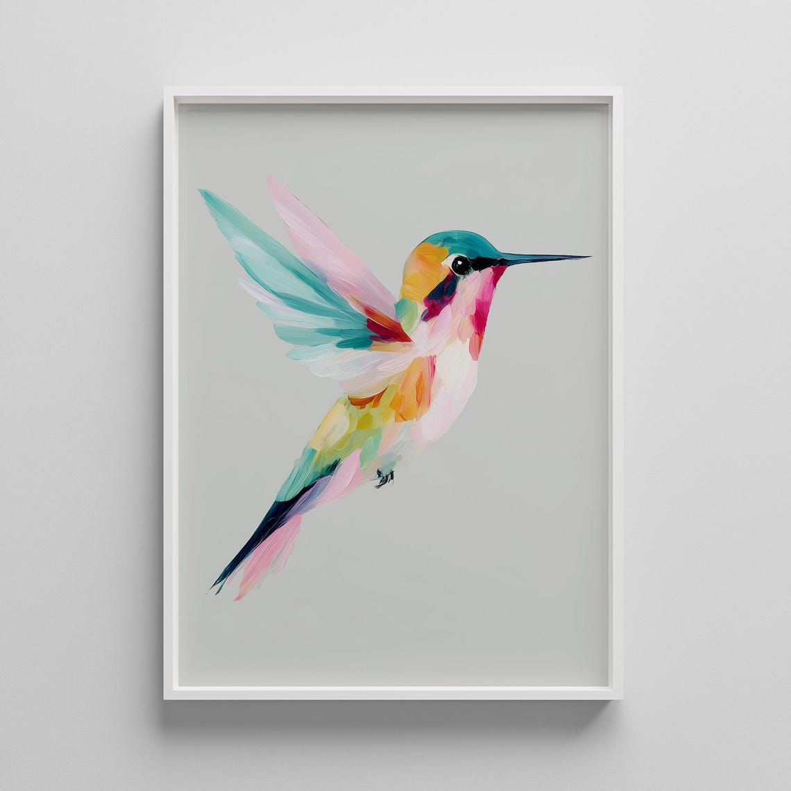 Pastel Hummingbird In Flight Watercolor Bird Nature Art Poster
