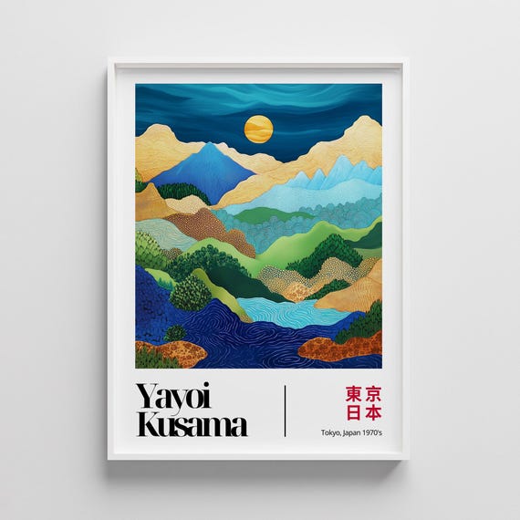 Japanese Mountain Landscape Poster Yayoi Kusama Style Abstract Art