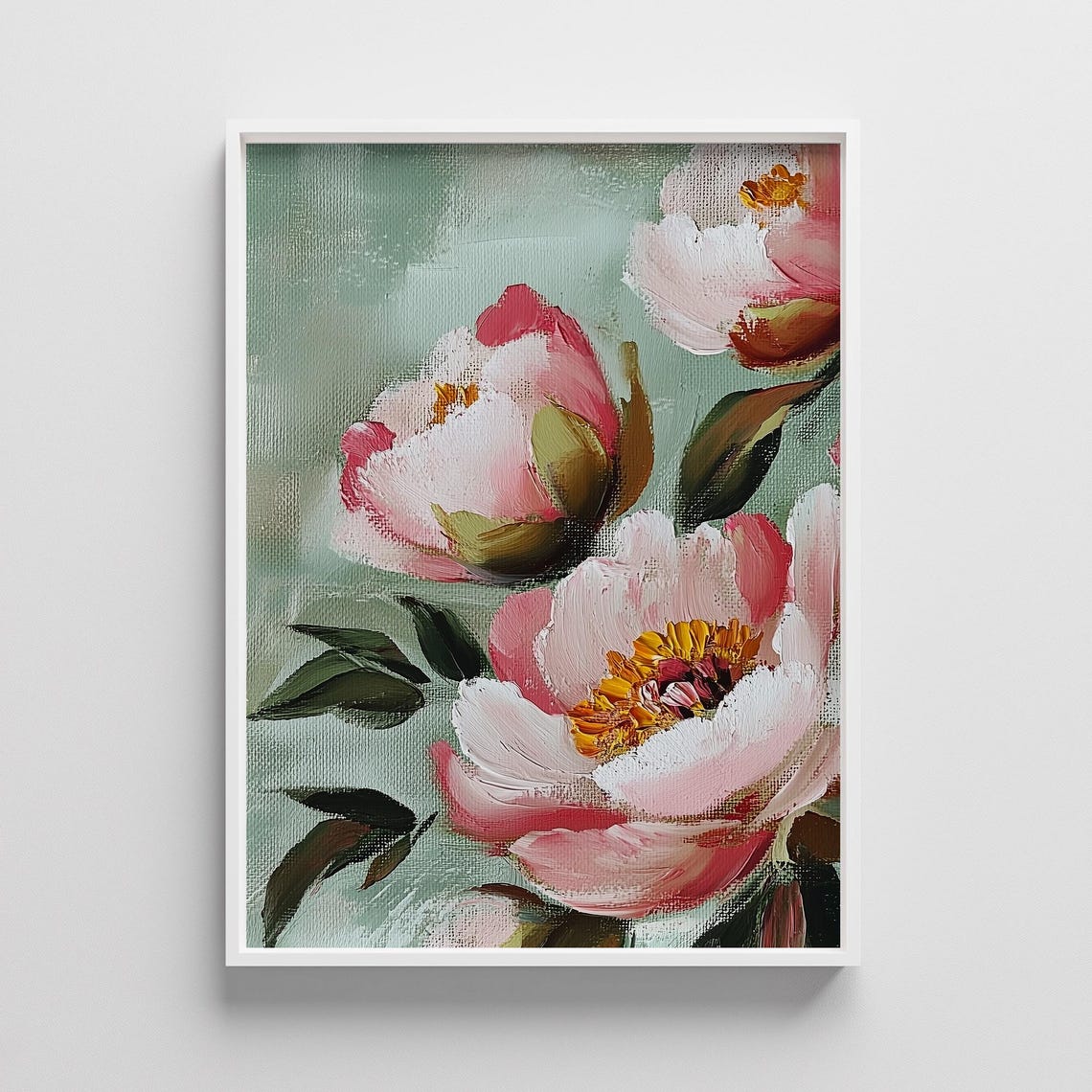 Pink Peony Blossoms Impasto Oil Painting Floral Romantic Art Poster