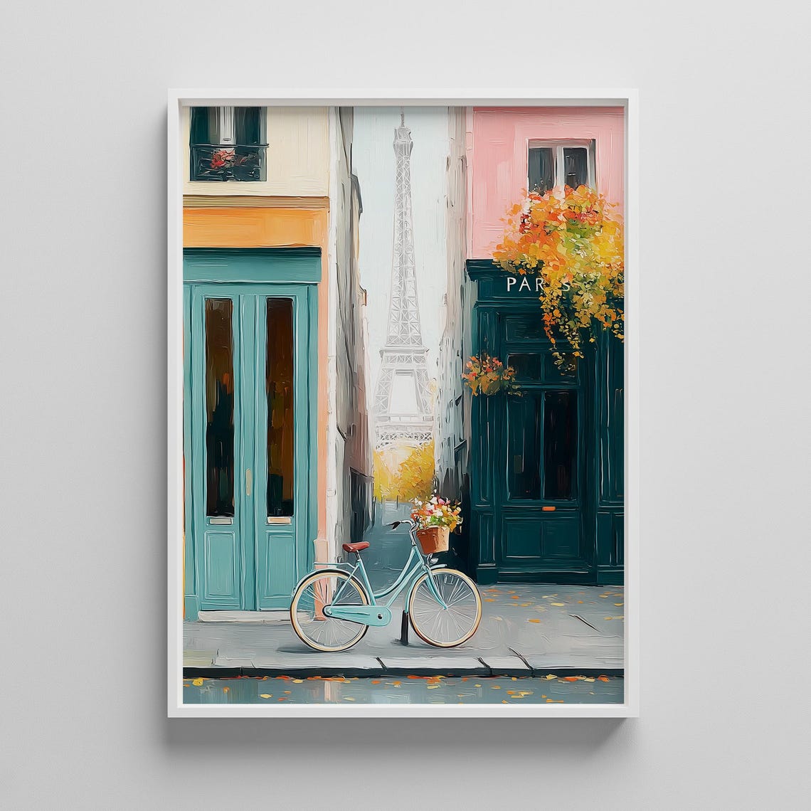 Paris Street With Eiffel Tower And Vintage Bicycle Painting Poster