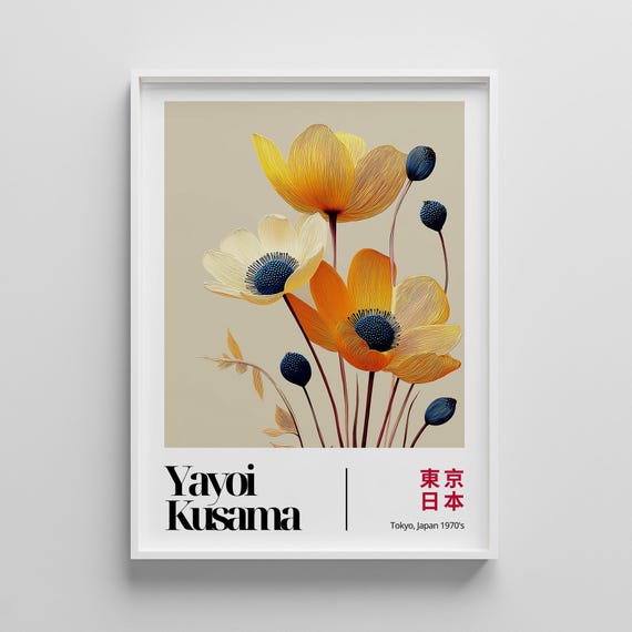 Yayoi Kusama-Inspired Floral Print, Japanese Minimalist Art Print
