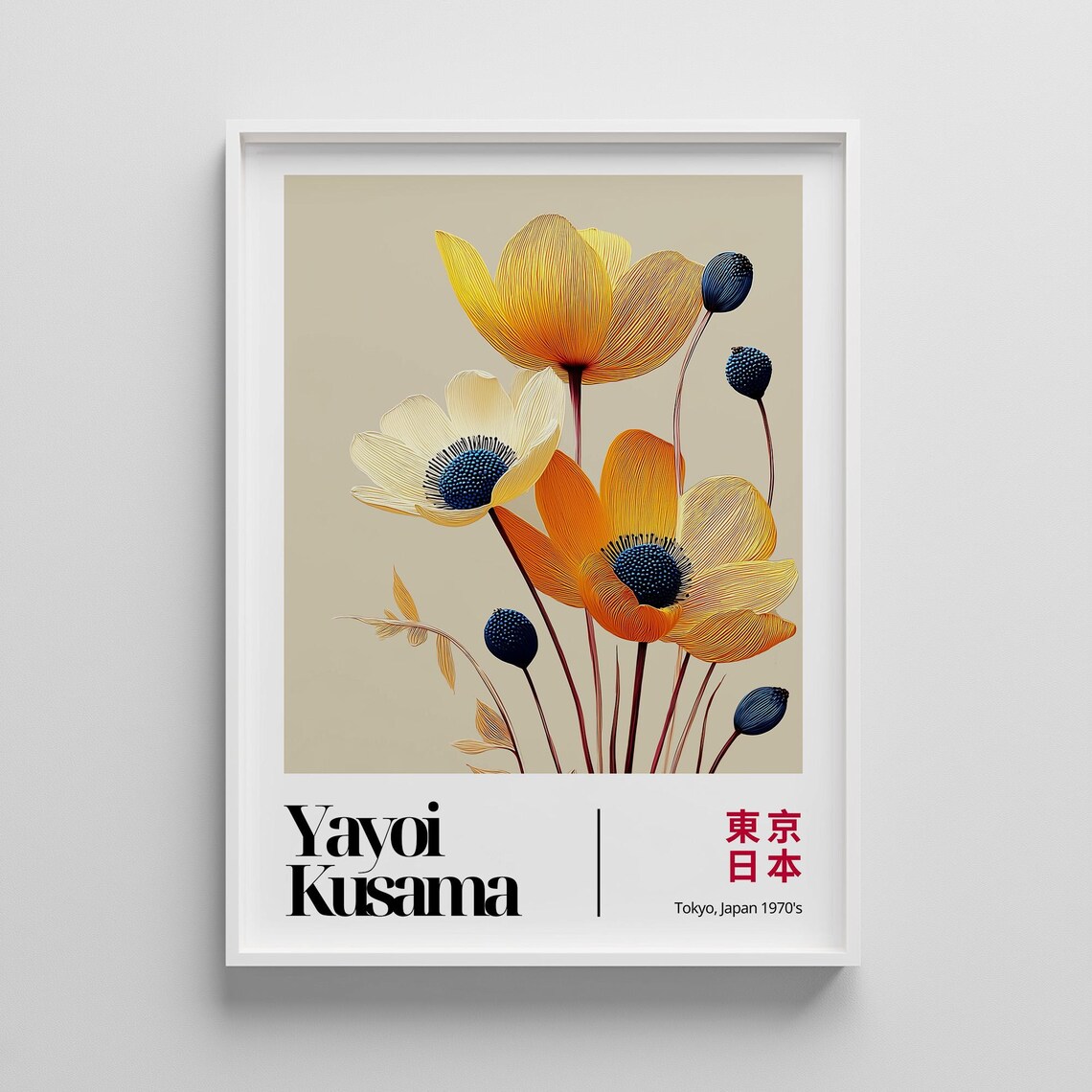 Yayoi Kusama-Inspired Floral Print, Japanese Minimalist Art Print