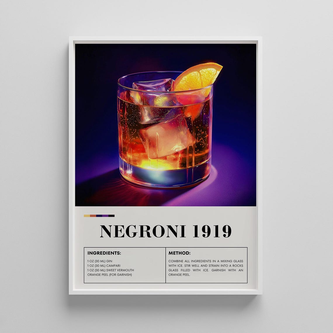 Negroni 1919 Classic Orange Slice Cocktail Recipe Bar Cart Print