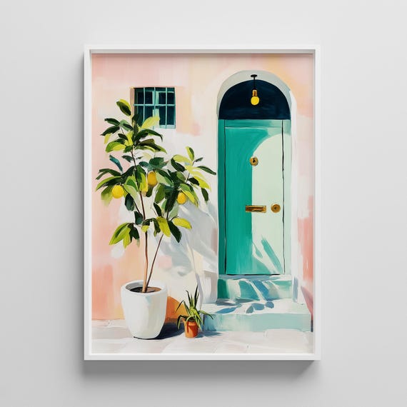 Italian Lemon Tree Print Pastel Mediterranean Door Wall Art