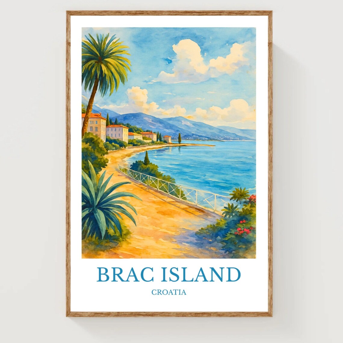 Brac Island Croatia Sunny Watercolor Adriatic Coast Travel Poster