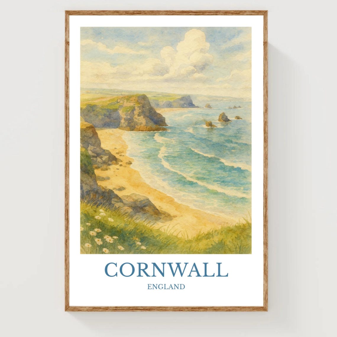 Cornwall England Dramatic Golden Cliffs Over Turquoise Sea Poster