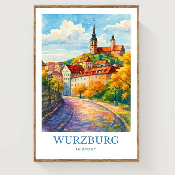 Wurzburg Germany Historic Fortress Town Watercolor Travel Poster