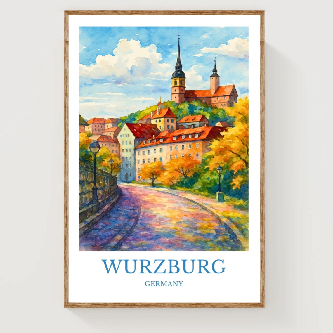 Wurzburg Germany Historic Fortress Town Watercolor Travel Poster