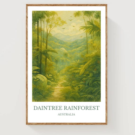 Daintree Rainforest Watercolor Design Poster Australia Print Wall Art