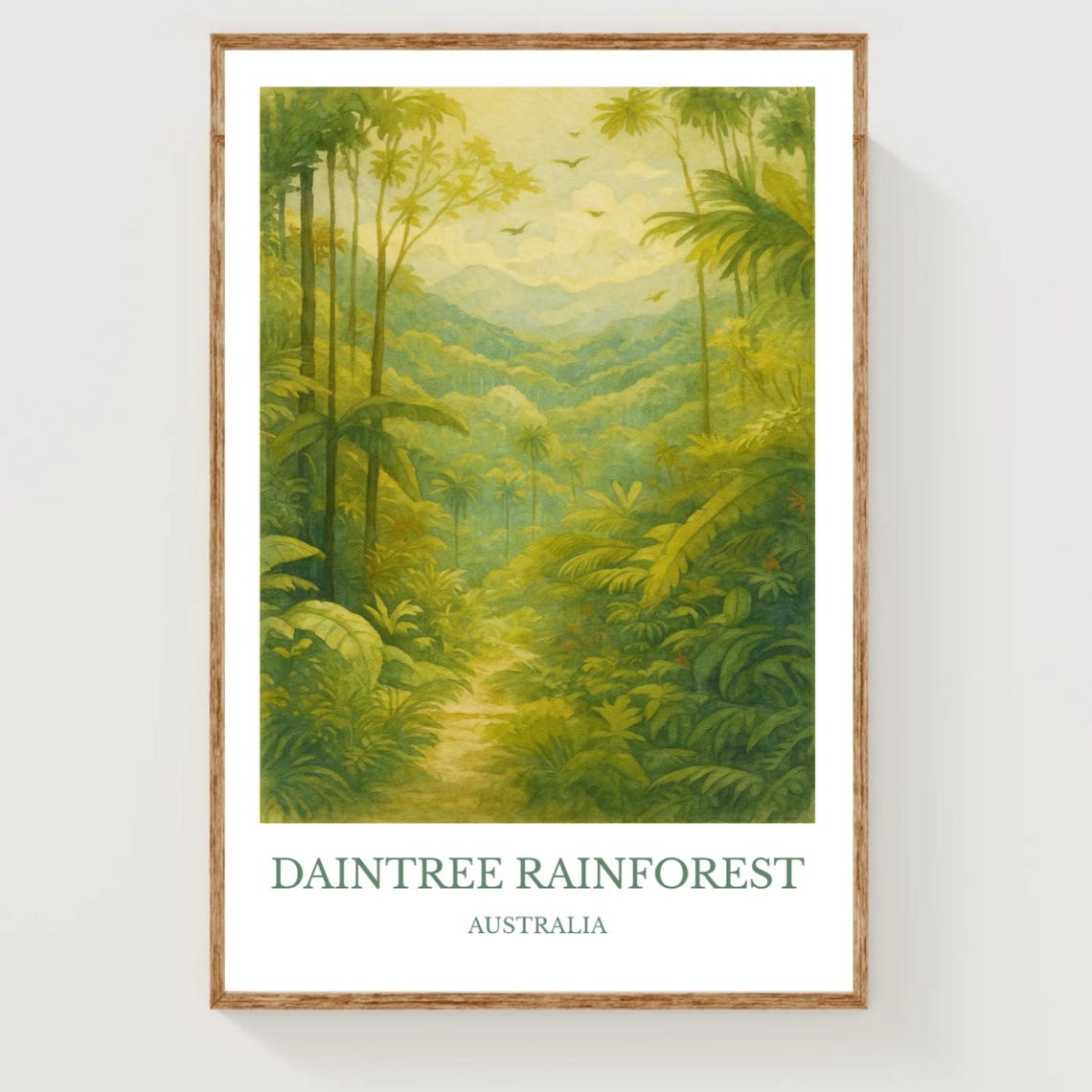 Daintree Rainforest Australia Lush Jungle Watercolor Art Poster