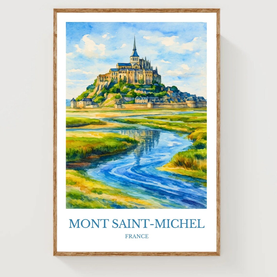 Mont Saint Michel France Tidal Abbey Watercolor Travel Poster