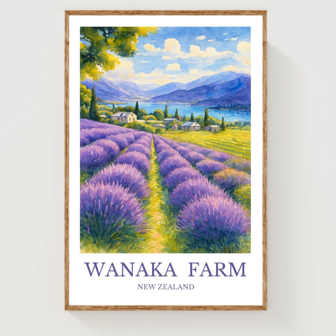 Wanaka Farm New Zealand Lavender Fields Watercolor Travel Print