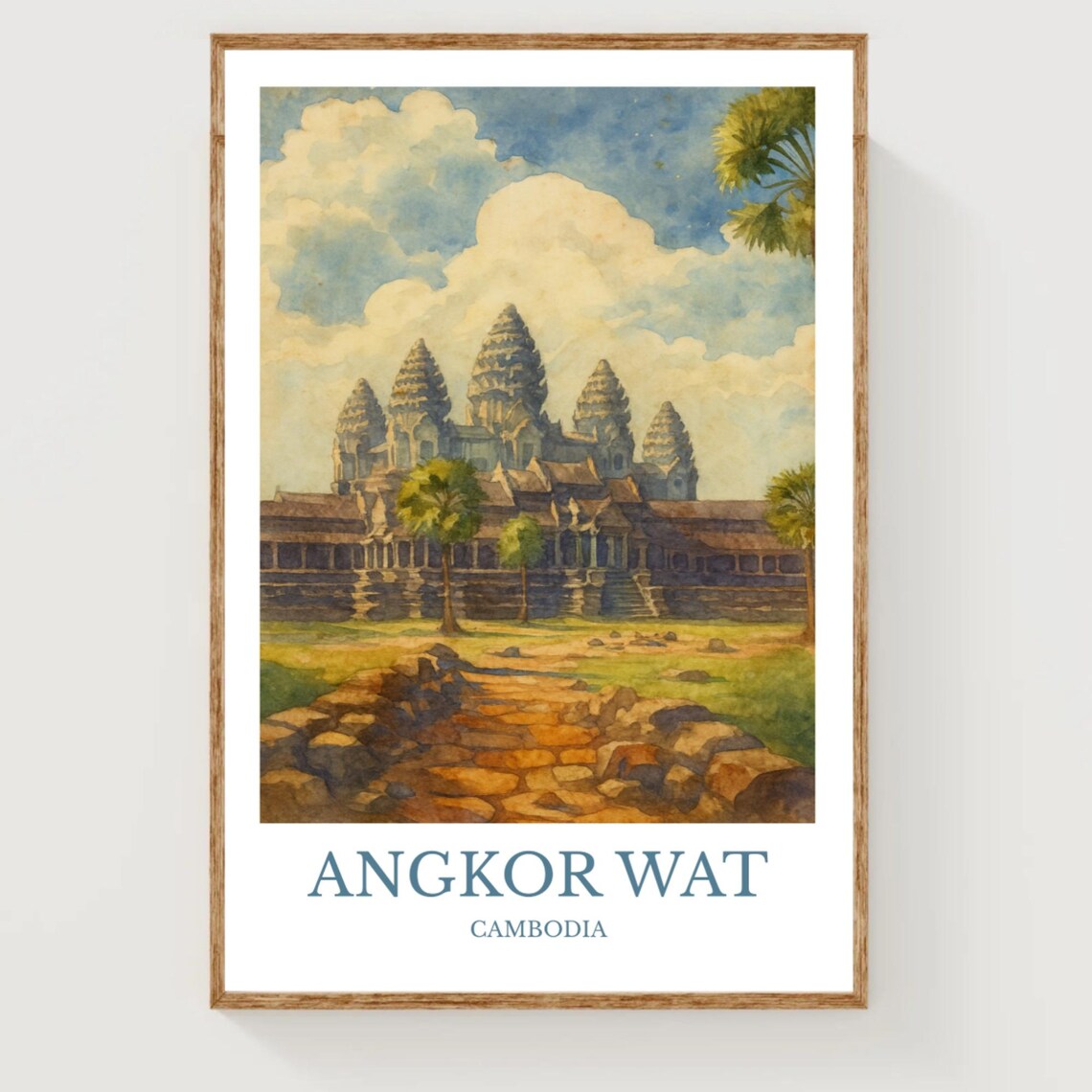 Angkor Wat Temple Sunrise Watercolor Cambodia Travel Art Poster