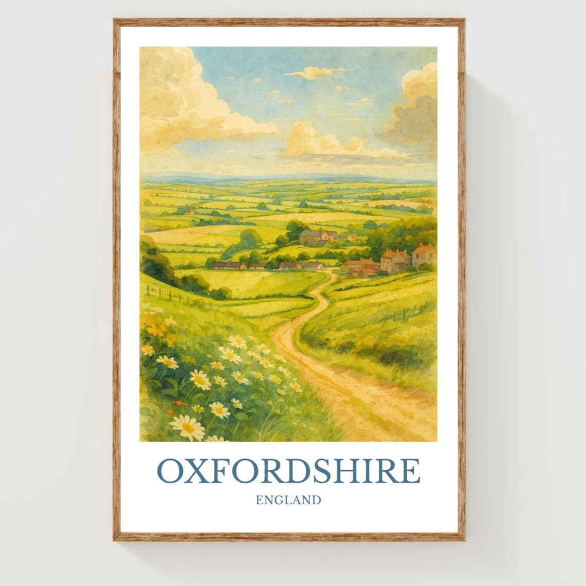 Oxfordshire England Rolling Green Hills Country Watercolor Art Poster