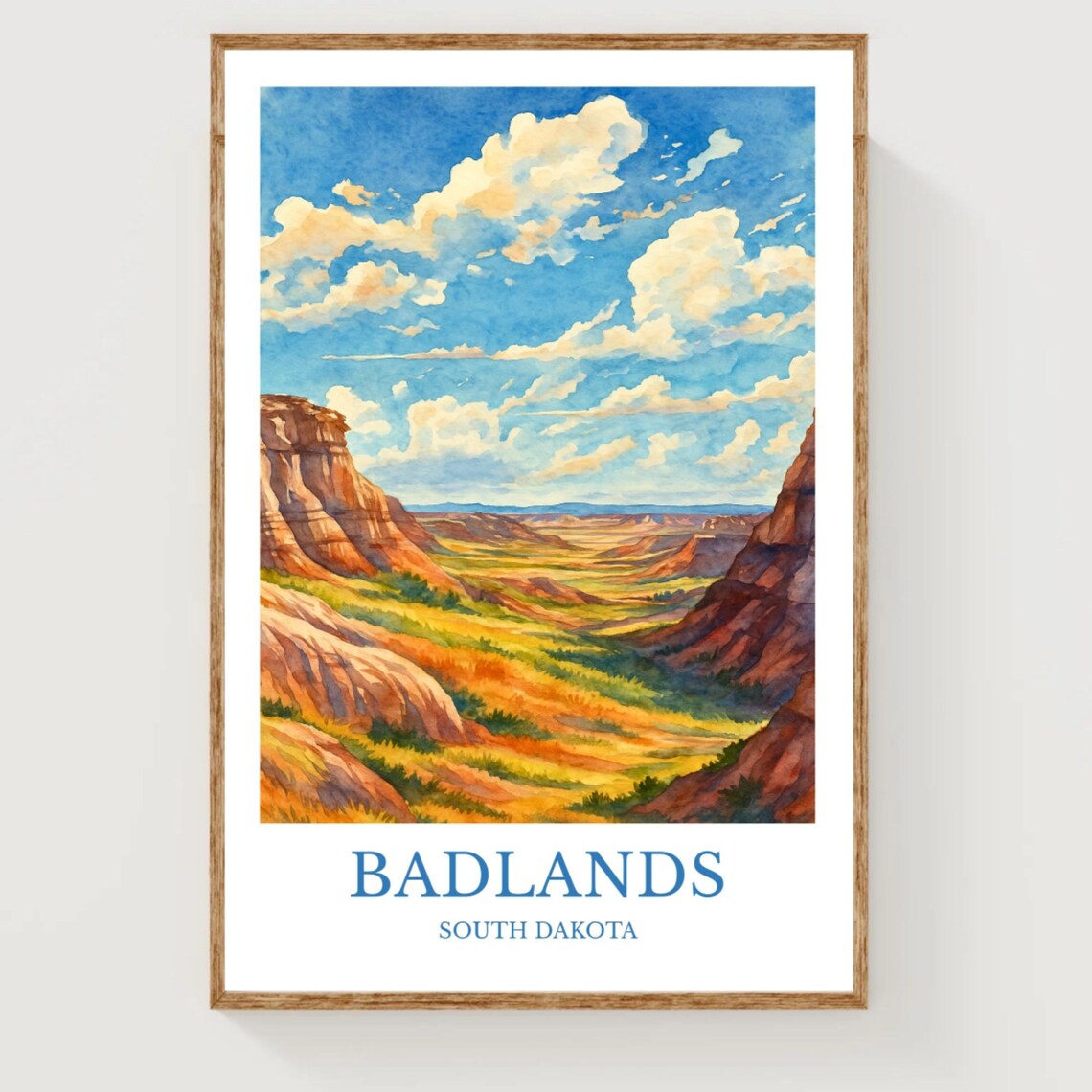 Badlands South Dakota Canyon Watercolor National Park Travel Poster