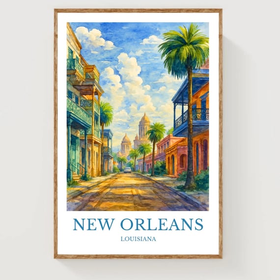 New Orleans Louisiana French Quarter Watercolor Travel Poster
