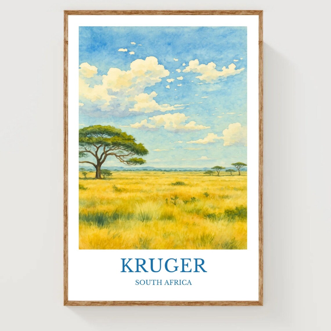 Kruger South Africa Savanna Acacia Trees Golden Watercolor Poster