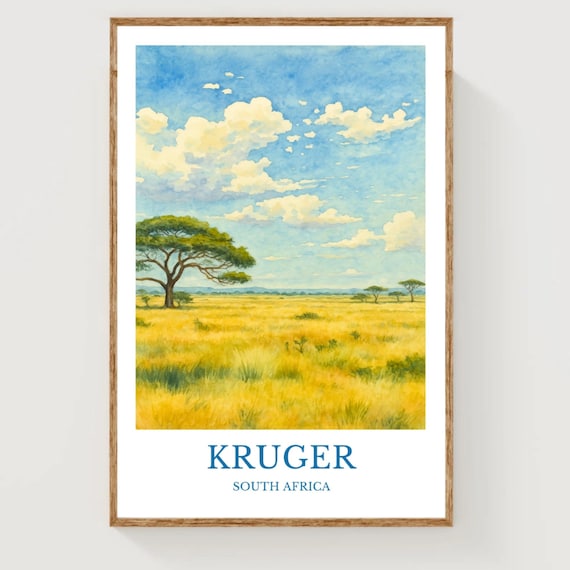 Kruger South Africa Savanna Acacia Trees Golden Watercolor Poster