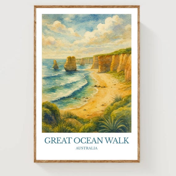 Great Ocean Walk Watercolor Design Poster Australia Print Wall Art
