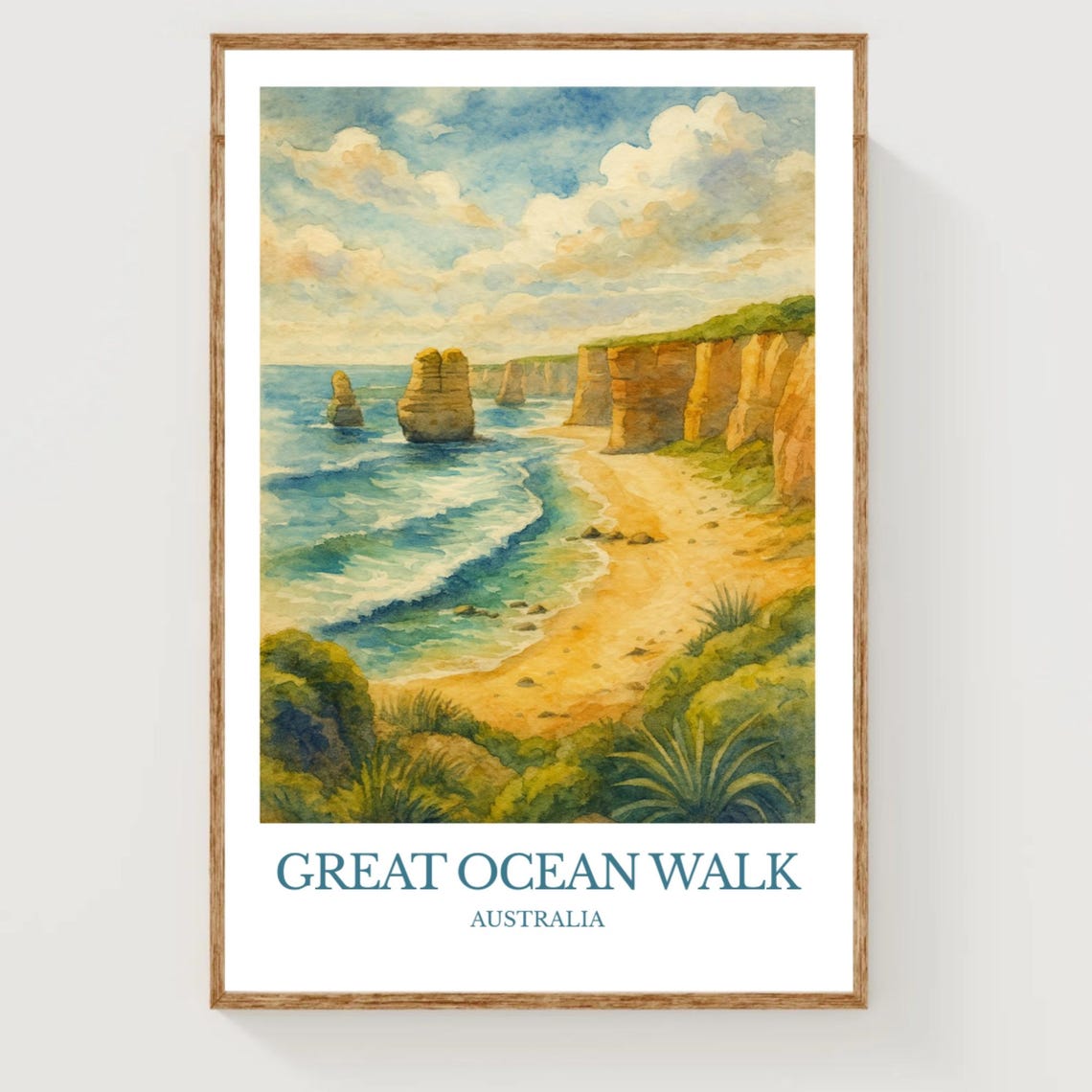 Great Ocean Walk Australia Coastal Cliffs Watercolor Travel Poster