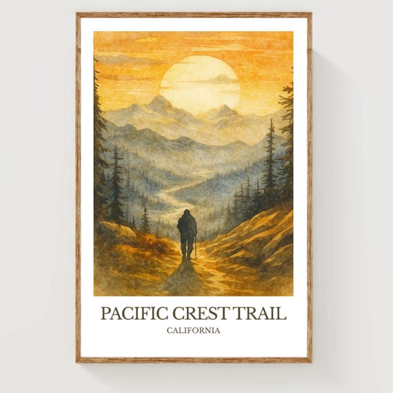 Pacific Crest Trail Watercolor Design Poster Print Wall Art