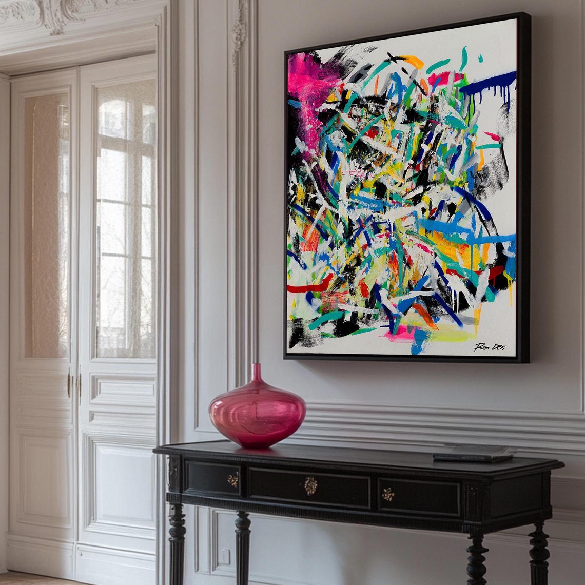 Blue Drip Chaotic Brush Stroke Vertical Modern Abstract Poster