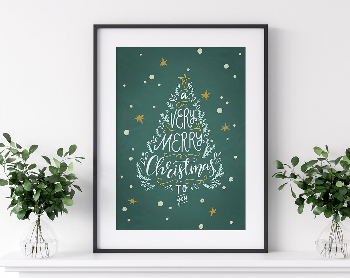 Christmas Tree Print, Merry Christmas Winter Decor