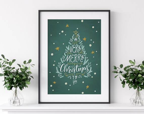 Christmas Tree Print, Merry Christmas Winter Decor