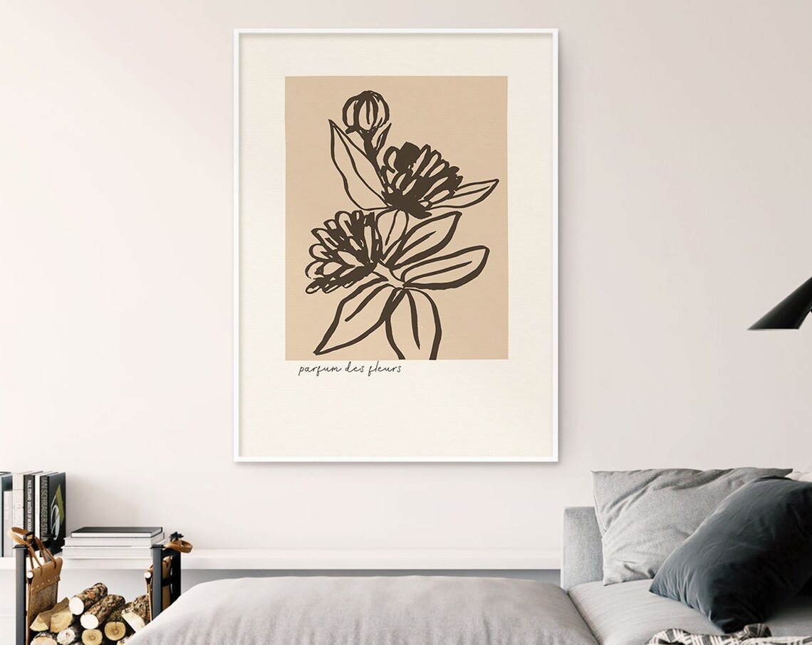 Abstract Floral Art Print, Neutral Beige Botanical