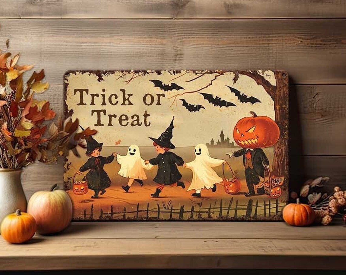 Rustic Halloween Metal Sign, Antique Distressed Decor