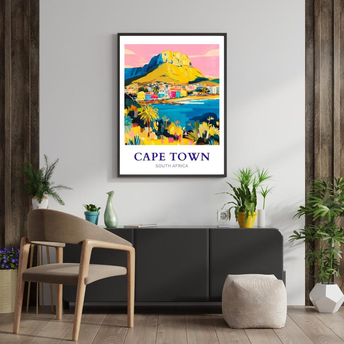 Cape Town South Africa Vibrant Table Mountain Bay Travel Poster