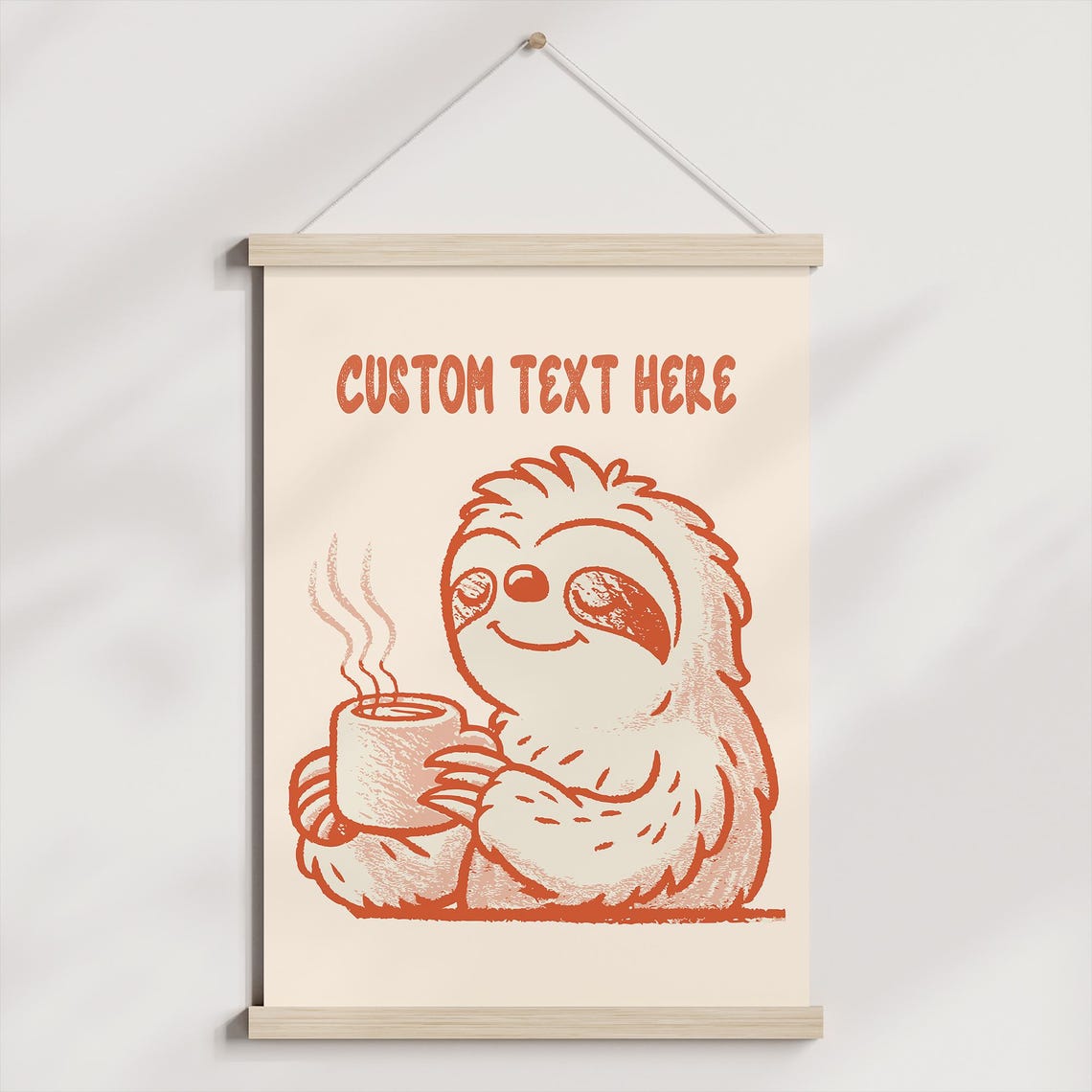 Custom Text Sloth Coffee Cute Personalized Retro Gift Quote Poster - Image 2