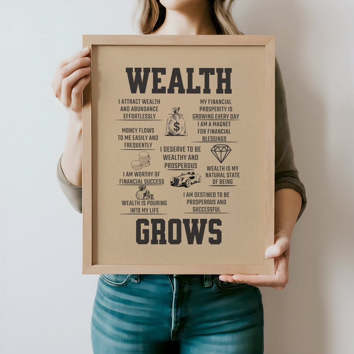 Wealth Grows Money Affirmation Manifestation Mindset Typography Poster - Image 2