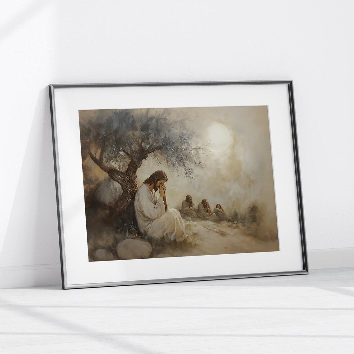 Jesus Praying In Gethsemane Watercolor Christian Faith Art Poster - Image 3
