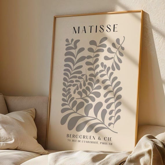 Grey Matisse Print Abstract Botanical Leaf Wall Art Minimalist Poster Modern Matisseinspired Cutout Design