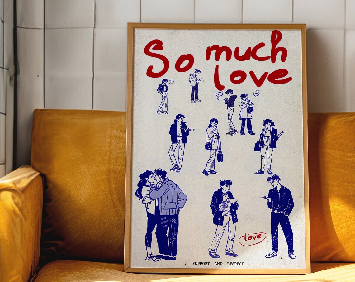 So Much Love Couples Illustration Romantic Coquette Wall Poster
