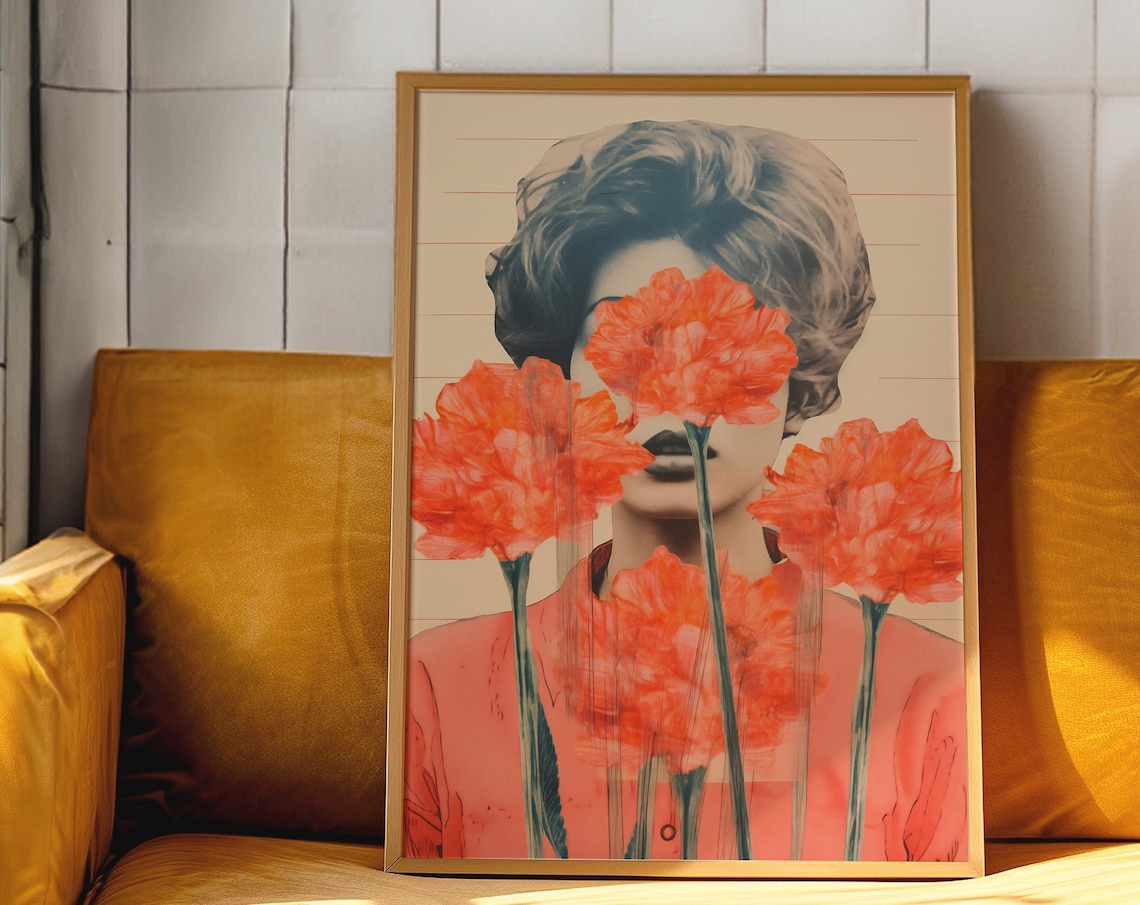 70s Retro Floral Art Print, Psychedelic Style
